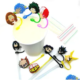 Drinking Straws Custom My Hero Academia Soft Sile St Toppers Accessories Er Charms Reusable Splash Proof Dust Plug Decorative 8Mm Pa Dh7Mq
