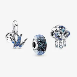 Silver Blue Series Charms Beadered Cloud Cloud Butterfly Diy Fit Bracelet Bracelet Женщины -дизайнерские ювелирные украшения с коробкой