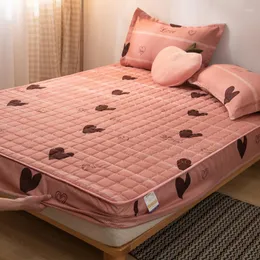 寝具セット3PCSベッドシートと枕カバーセットかわいい印刷非滑り止め柔らかい温かい大型マットレスパッドプロテクターフルラップカバー