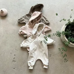 Rompers Baby Pocket Hoodedジップアップジャンプスーツ生まれた服ベイビーボーイ快適なフード付きロンパーとジップガールズクライミング服ジャンプスーツ230316