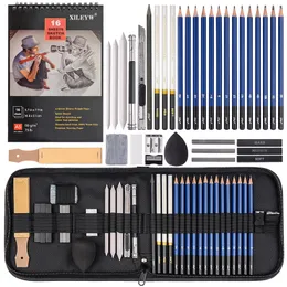 Lápis 37 PCs Sketch Lápis Conjunto de lápis Profissional Sketching Drawing Kit Sacos de lápis de madeira para estudantes da Painter School Supplies de arte 230314