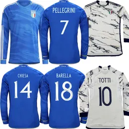 2023 2024 Italië Verratti Mens voetballen Jerseys Nationaal Team Pinamonti Totti Raspadori Chiesa Barella Bonucci Home Blue Away Awal Earg Sleeve voetbaloverhemden