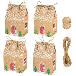 Embrulho de presente iCraft 12Sets Christmas Gingerbread House Shape Kraft Paper Box Winter Birthday Candy Presente de embalagem presente para crianças 230316