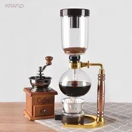 3-5 cups syphon coffee glass pot with gold handle for homey hotel restaurant Kraflo syphon dipper coffee maker