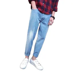 Men's Jeans Wholesale 2023 Korean Fashion Men Casual Light Blue For Boys Clothes Teenagers Baggy Harem PantsMen's