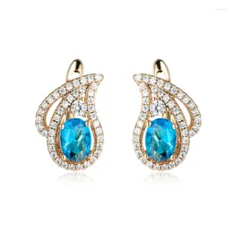 Oorringen Fashion Oval Aqua Blue Zircon Water Drop Crystal Small Stone Dainty Gold Color Wedding For Women