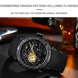 Mens Watches Mechanical Black Dragon Engraved Automatic