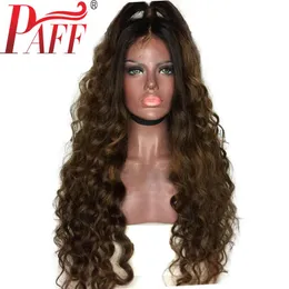 PAFF Ombre Full Lace Human Hair Wigs Loose Wave Peruvian Remy Hair Wig Two Tone Dark Brown Color with Baby Hair154S