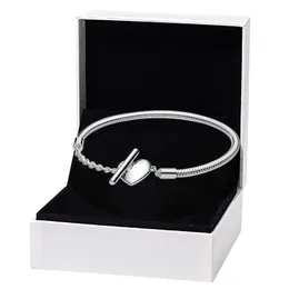 سوار سلسلة Snake Heart T-Bar لـ Pandora Real Sterling Silver Wedding Designer Jewelry for Women Girlfriend Hand Chain Bracelets with Original Box