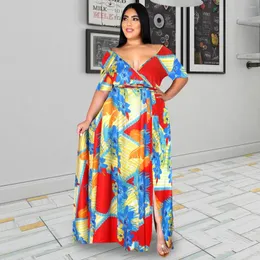 Abbigliamento etnico Abiti in chiffon africano per le donne Boubou Femme Robe 2023 Novità Kanga Party con scollo a V Stampa floreale Maxi 5XL Abbigliamento