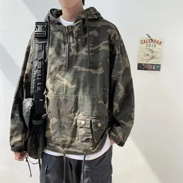 Koreansk stil hiphop militär kamouflage mäns hoodie högkvalitativ streetwear taktisk jacka män pullover harajuku toppar kpop kläder