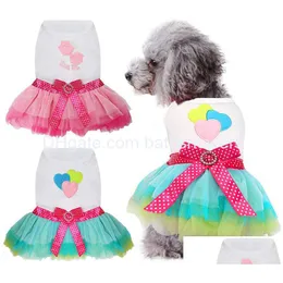 Abbigliamento per cani Ricamo Amore con labbra rosse Pet Gonna con bretelle Doggy Vestire Abiti da principessa Gonne Abito da sera con fiocco Cani Cl Dhw5S