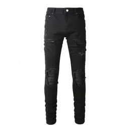 Herrenjeans Arrival Herren Distressed Black Streetwea High Stretch Skinny Tie Dye Bandana Patchwork Destroyed Slim Fit Jeans Hosen Herren 230316