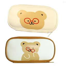 Kawaii Bear PU Leather Pencil Case Large Capacity Pen Bag Stationery Cosmetic Makeup Bags For Kids Student School Supplies