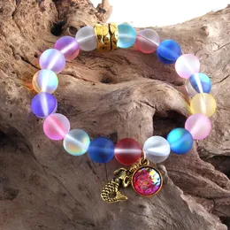 Strand RH Stilista Boho Bracciale con perline Pietra di cristallo brillante Squame di pesce Braccialetti con sirena Goccia