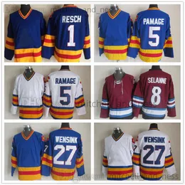 Film Vintage Hockey Jersey Retro CCM Broderi 5 Rob Ramage Jersey 27 John Wensink 8 Teemu Selanne 1 Glenn Resch Röda tröjor