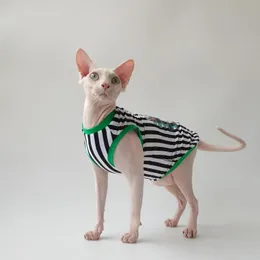 Cat Costumes WMXZ Sphinx Hairless Kitty Dog Jumpsuit Outfit Coat Pet Trendy Strip Cotton Sleeveless Vest Spring Summer Clothes Costume