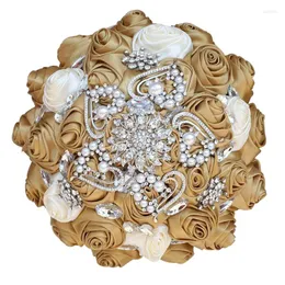 Fiori nuziali Sposa d'oro Damigella d'onore Bouquet di mani di diamanti Nastro di cristallo di perle Decorazione per feste rosa QJ003