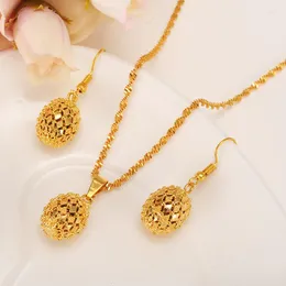Brincos de colar Set Set Bead Jewelry Pingente Bracelet Fine Gold GF Chain Mulheres Presente Romântico Africano Árabe