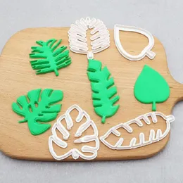 Baking Moulds 4pcs Leaf Biscuit Mold 3D Cookie Plunger Cutter Pastry Decorating DIY Food Fondant Mould Tool Tropical Leaves Embossing