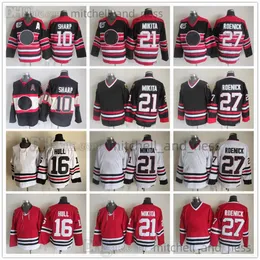 Filme Vintage Hockey Jersey Retro CCM Embroidery 21 Stan Mikita Jersey 27 Jeremy Roenick 10 Patrick Sharp 16 Brett Hull 28 Steve Larmer Red White Black Jerseys