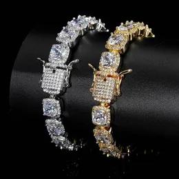 Charmarmband i lager 10mm fyrkantig diamant lyxbubbla klusterade hiphop isade ut tennisarmband bling för män smycken 230316