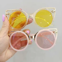 Ушная кошка мода Дети Солнцезащитные очки UV 400 Girls Sun Glasses Kids Metal рамка круглый пляж праздничные очки A738452