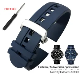 23mm Silicone Fluoror Rubber Watch Band para Fifty Fathoms preto azul à prova d'água de água macia Bracelets Acessórios Ferramentas6402676