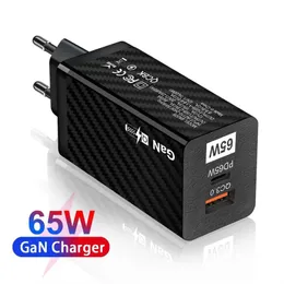 65W GAN Charger Charge Quick Charge QC 4.0 3.0 Tipo C PD Chargers USB com carregamento rápido portátil para Mac iPhone 14 laptop com Pacakge de varejo