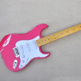 Relic 6 Strings Różowa gitara elektryczna z żółtą klonową fretboardą białą pickguard dostosowywalny