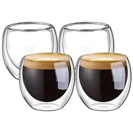 100% nowy marka moda 4 sztuk 80ml podwójna ściana izolowane kubki do espresso picie herbaty Latte kubki do kawy kieliszek do whisky kubki Drinkware2565