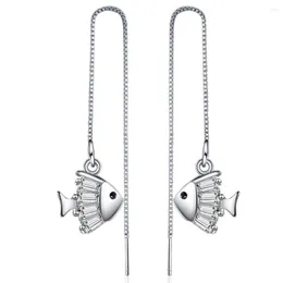 Pendientes de sementales Simples Femenino 925 Silver Needle Ear Ear Fish Conquitido Cirón Tassel largo para mujeres Pendientes Bijoux