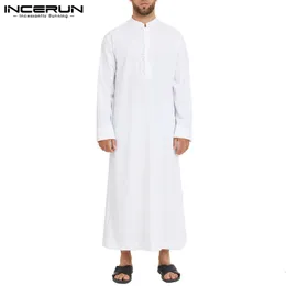 Roupas étnicas homens muçulmanos jubba thobe manga longa vestes de cor sólida respirável stand colar colar islâmico árabe kaftan abaya s-5xl incerun 230317