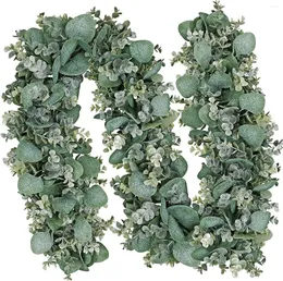 Decorative Flowers 6' Long Faux Mixed Eucalyptus Leaves Garland Artificial Silver Dollar Greenery In Gray Green
