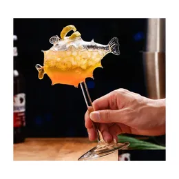 Wine Glasses 200Ml Creative Pufferfish Cocktail Glass Transparent Goblet Cup With St Molecar Smoke Bar Party Drinkware Drop Delivery Dhlxe