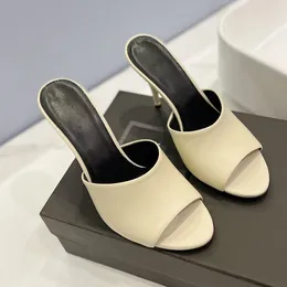 La 16 Slippers Satin Silk Slides Mule Sandals Heels Slip On Stiletto Heeled Open Toe Shoes Women's Designer Leather Outsole Evening