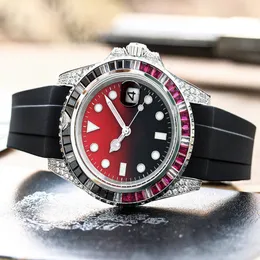 Assista masculino relógio de diamante Gradiente Red Dial Red Mechanical Movement Watches Rubber Strap Business Wristwatches Montre de Luxe