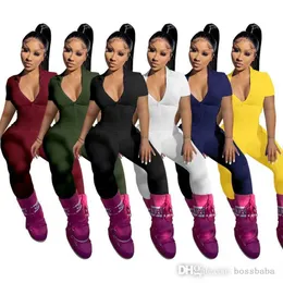 봄과 여름 여성 Jumpsuits 디자이너 2023 새로운 단단한 단단한 짧은 슬리프 지퍼 1 피스 바지 롬머 6 가지