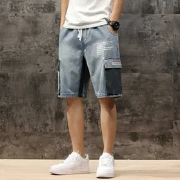 Men's Shorts Men Denim Shorts 2021 Streetwear Elastic Waist Breeches Bermuda Male Big Pocket Casual Half Jean Summer Fashion Cargo Shorts Men G230316