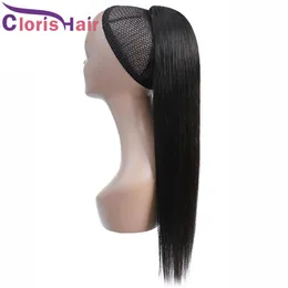 Ponytail Hair Extensions Raw Virgin Indian Silky Straight Drawstring Ponytail With Clips In Natural Color 100% Human Hair Ponytail1933