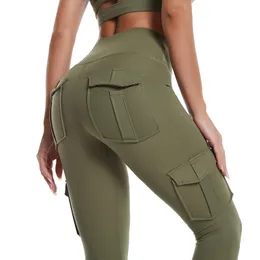 Kadın Tozluk Çok Cep Pantolon Yoga Taytlar Yüksek Bel Düz Renkli Yoga Pantolon Kadınlar İçin Sporting Egzersiz Leggins Elastik İnce Pant 230317