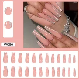 False Nails 2023 24st Pink French Long Press på eleganta naglar Stickers Manicure Spara tid Artificial