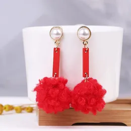 Dangle Earrings & Chandelier Agustina Cute Fur Ball Long 2023 Women Feather Drop Soft Fashion Geometric Jewelry Simple Trend GiftDangle