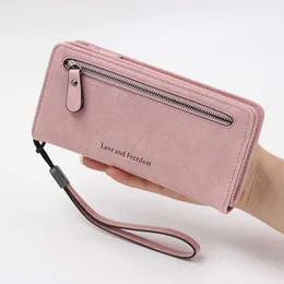 Wallets Fashion Women Long Thick Wallet Solid Color Clutch Large Capacity Rectangle Phone Pocket Money Bag Ladies PU Leather Coin PurseL230303