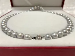 Łańcuchy w szczególności cena 10-11 mm naturalny oryginalny hodowany okrągły szary naszyjnik perłowy dla kobiet z zapięciem na prezenty ślubne