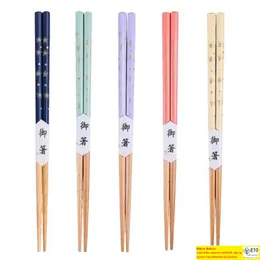 Japanese Style Wooden Chopsticks Pointed Colorful Flower Tableware Long No Slip Chopsticks Wholesale Fast Shipping