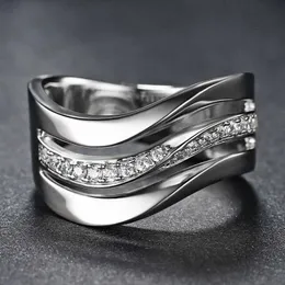 Band Rings Huitan Fashion Contracted Office Lady Finger Rings Silver Color Wave Shine Shine Cz Simple Daily Wear Party Women Jewelry G230317