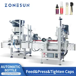 ZONESUN ZS-XG1870P CAP UNSCRAMBLERスプレーポンプ液体ボトルJARパッケージング生産ライン付き自動キャッピングマシン