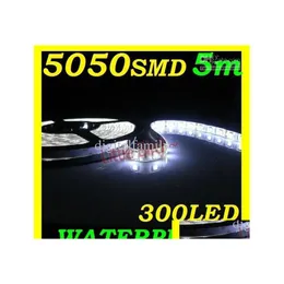 2016 LED -remsor Cool White Strip Light 5M 5050 SMD Super Bright High Power 72W Waterproof Flexible 300 Blue Drop Leverans Lights Lighting DHCBT