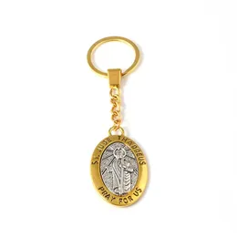 10st-mycket nyckelring St Jude Thaddeus Be för oss legering Charms hängsmycken Key Ring Travel Protection Diy Jewelry A-550F286X